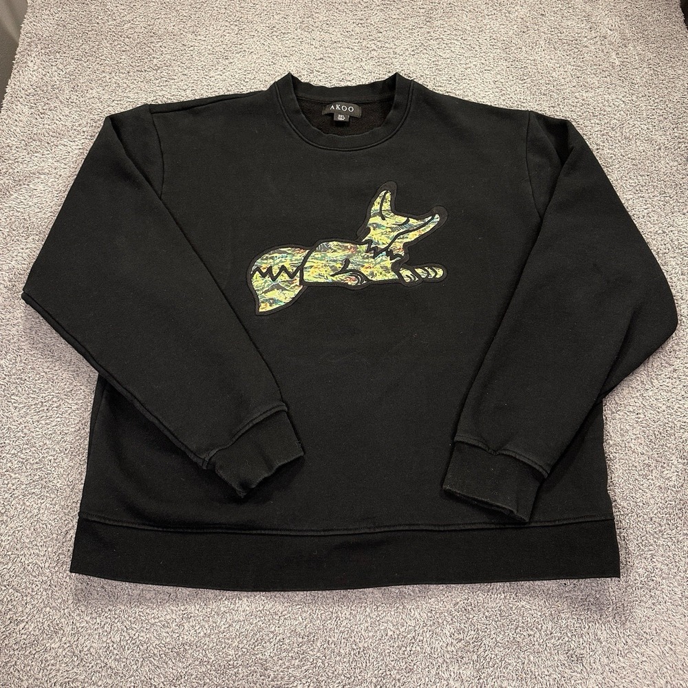 Akoo Sweatshirt Mens 3XL Black Snobby Fox Streetwear Y2K Crew Neck Pullover